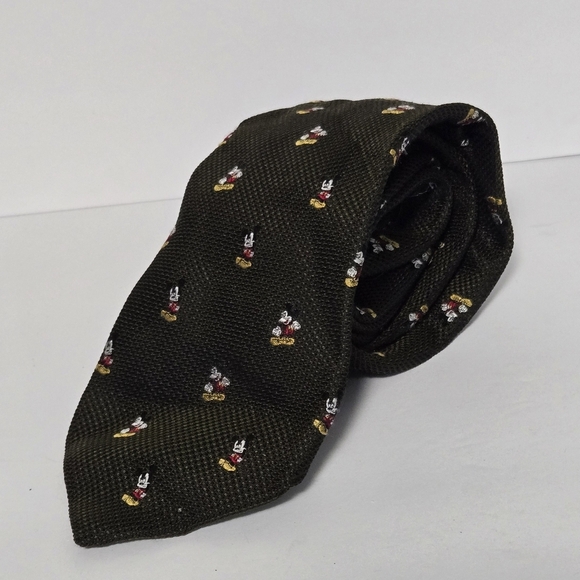 Disney Mickey Mouse Elegant Green 💯 Silk Patterned Mens Tie - Picture 1 of 10